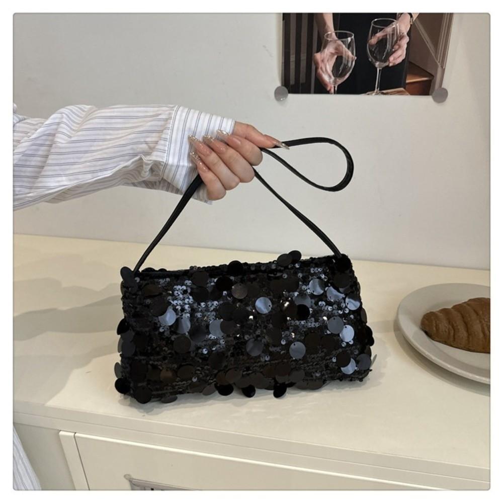 Fashion Lightweight Sequin Shoulder Bags Evening Party Large Capacity Female Handbag Solid Color Tote Bag Women