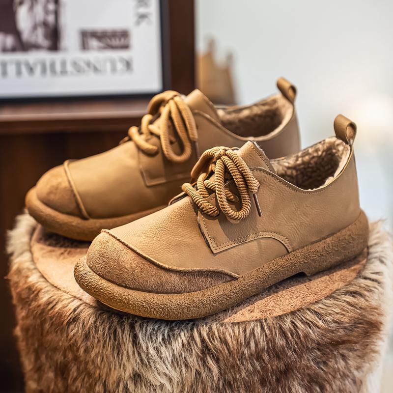 Fashion Cloth Lace-up Decorative Platform Snow Boots Thickened Warm Flat Shoes Winter Women Suede Casual Shoes
