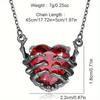 Gothic Heart-Shaped Red Synthetic Zircon Necklace with Zombie Claw Design, Funky Style, Plated Zinc Alloy, Unisex Pendant