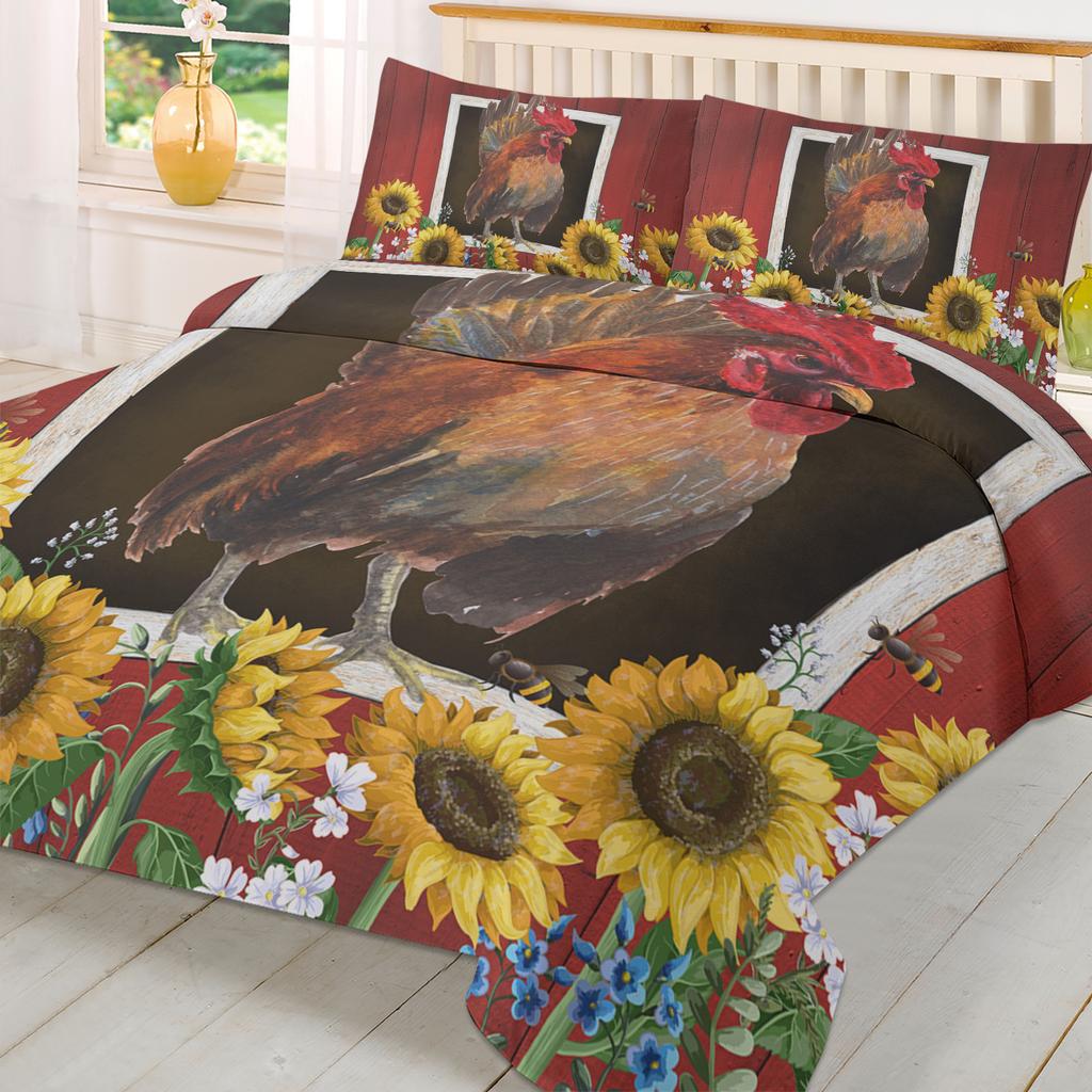 Farm Barn Chicken Sunflower Duvet Cover With Pillow Case Custom 3pcs Bedding Set Quilt Cover Double Bed Home Textile