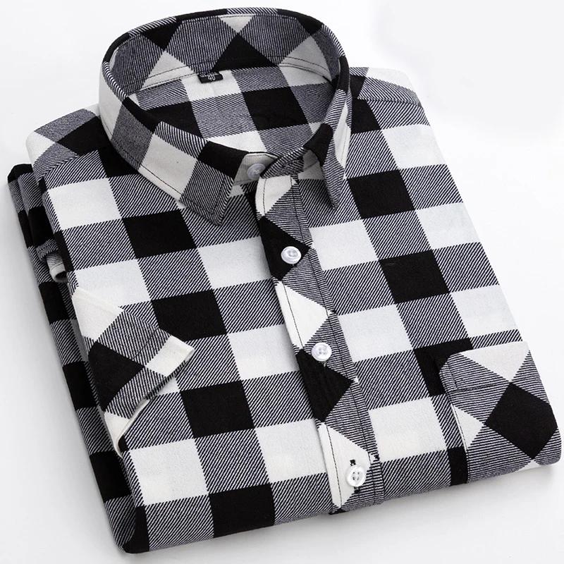 2026 Summer Thin Plaid  Men's Shirts Short Sleeve  Plus Size Cotton Soft Comfortable Young Casual Social Shirt Clothing