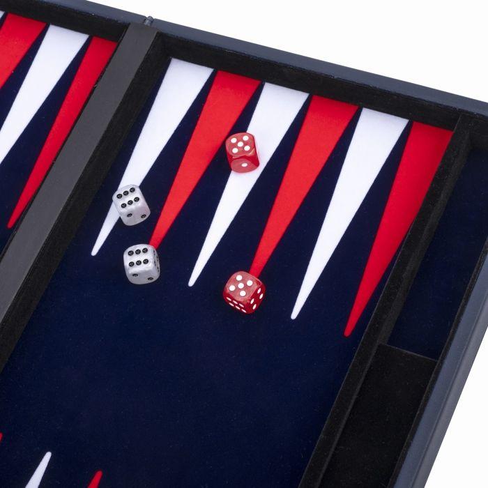 Backgammon Luxe 15 Pouces Similicuir Bleu Foncé – Jeu de Société Stratégie Adulte – Coffret Complet 47,4 x 38,6 cm
