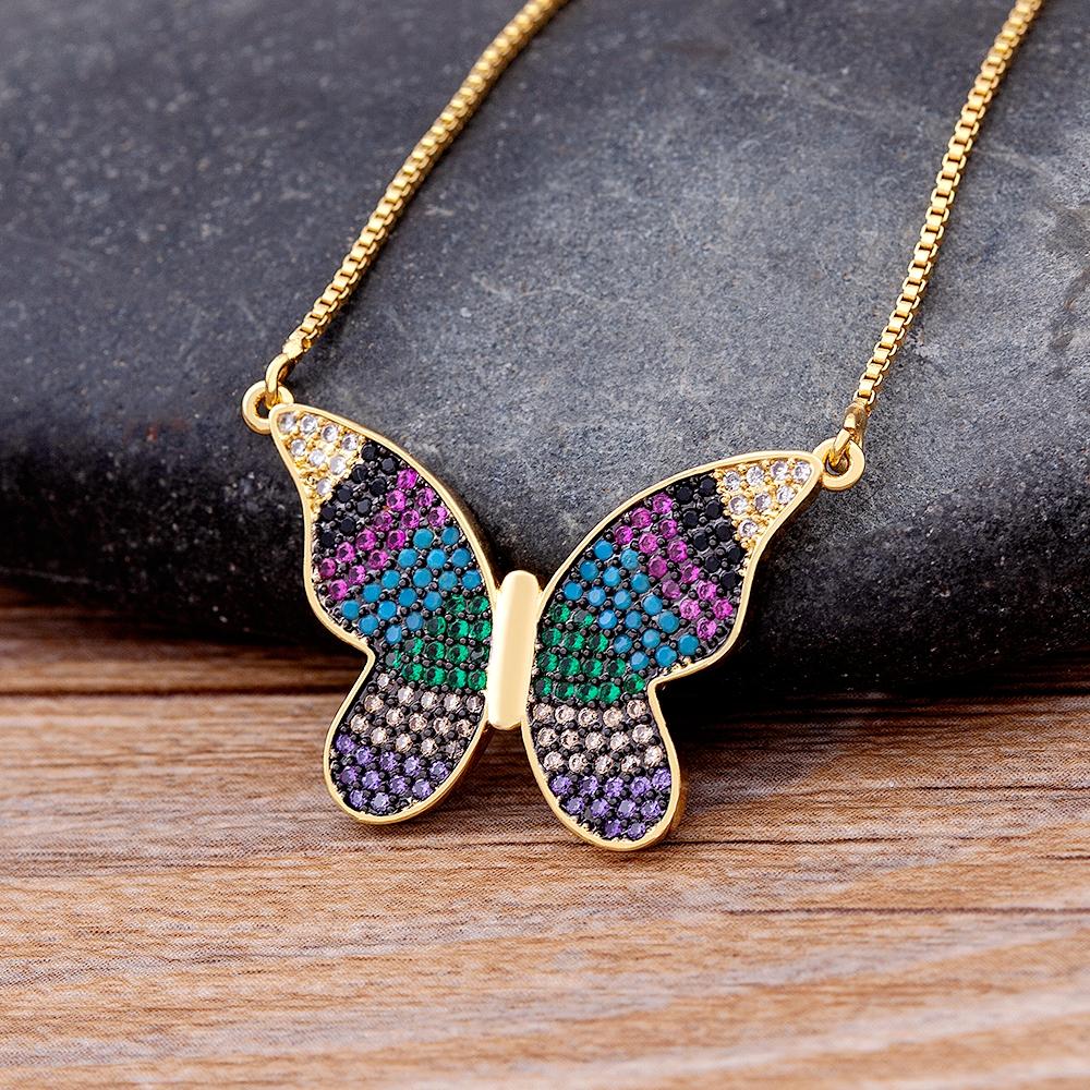 Nidin Fashion Design Lucky Butterfly Pendant Female Rhinestone Shining Statement Crystal Choker Necklace for Woman Wedding Gift