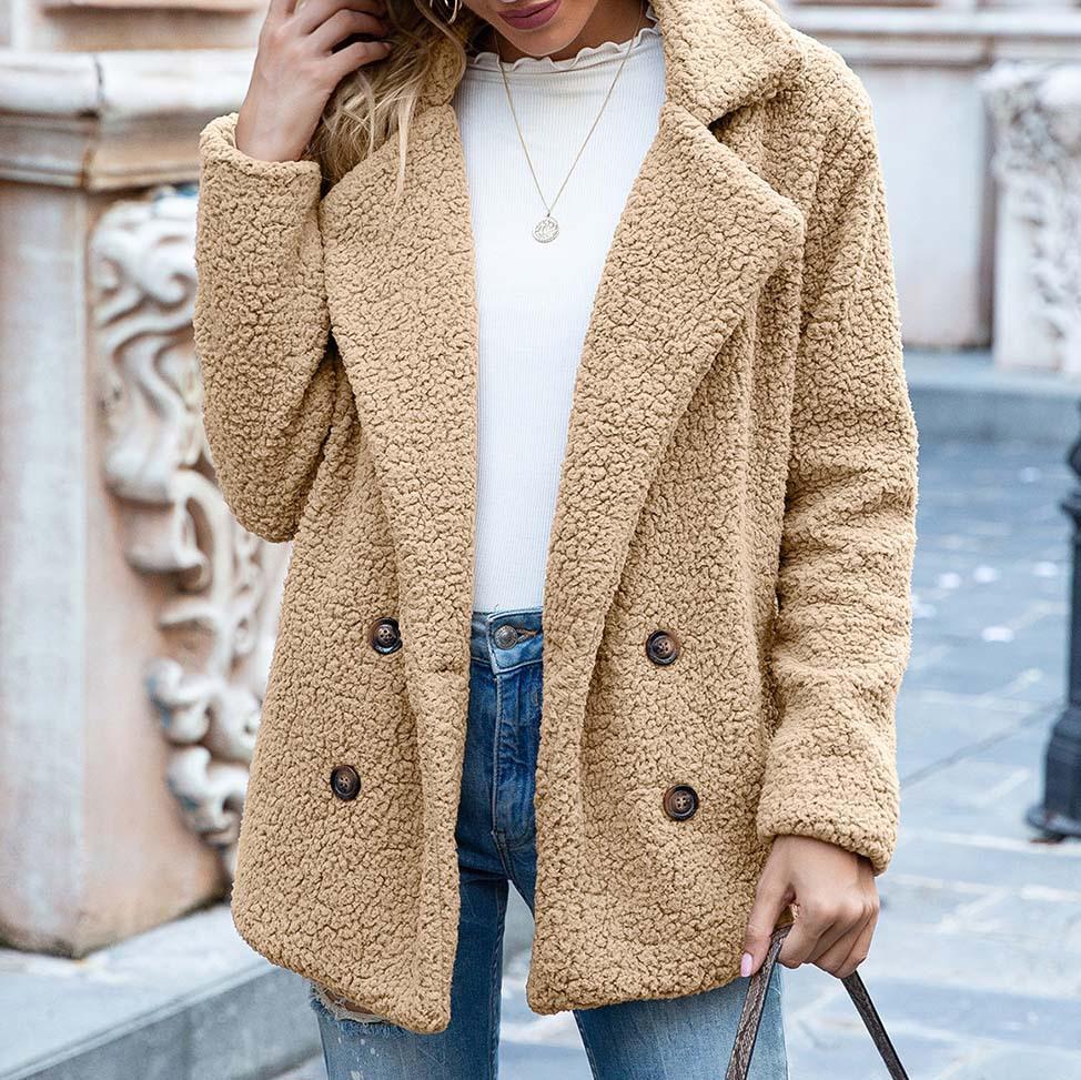 Elegant Faux Fur Cashmere Women Coat Autumn Winter Warm Solid Color Female Plush Overcoat Pocket Casual Teddy Outerwear