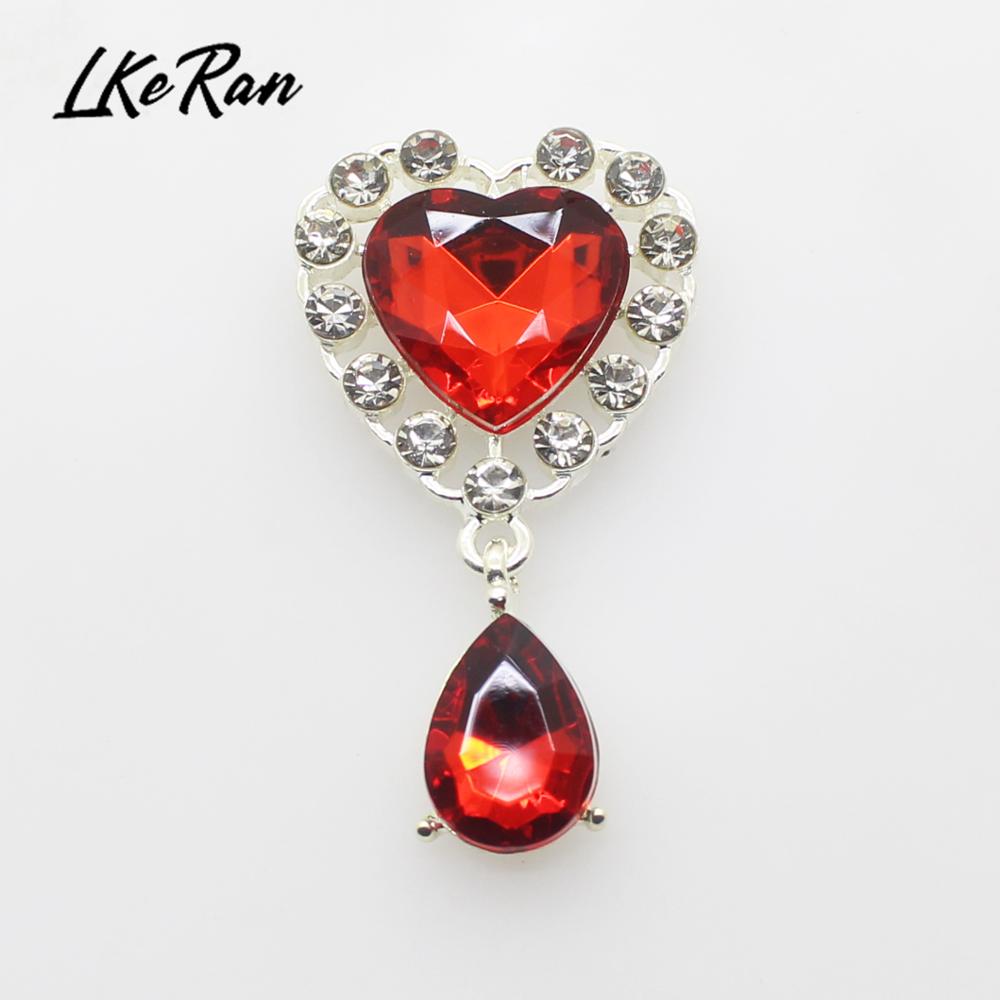 New 5Pcs 25mm*45mm Heart Acrylic Rhinestone Pendants Buttons For Wedding Decoration Metal Brooch Hair Bow DIY Jewelry Craft