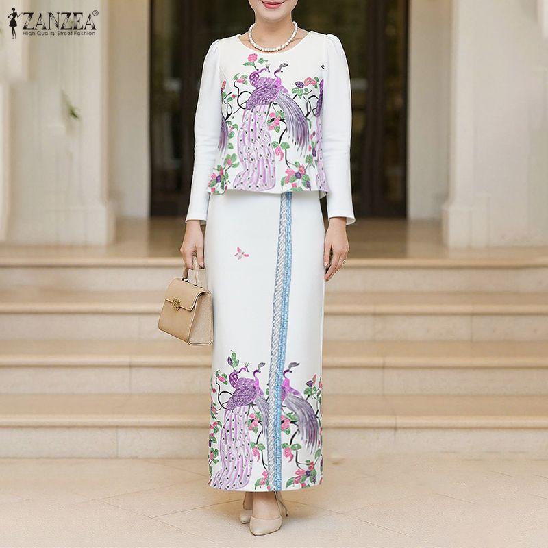 ZANZEA Women Long Sleeve Blouse and Long Skirts Casual Two Piece Suit Sets