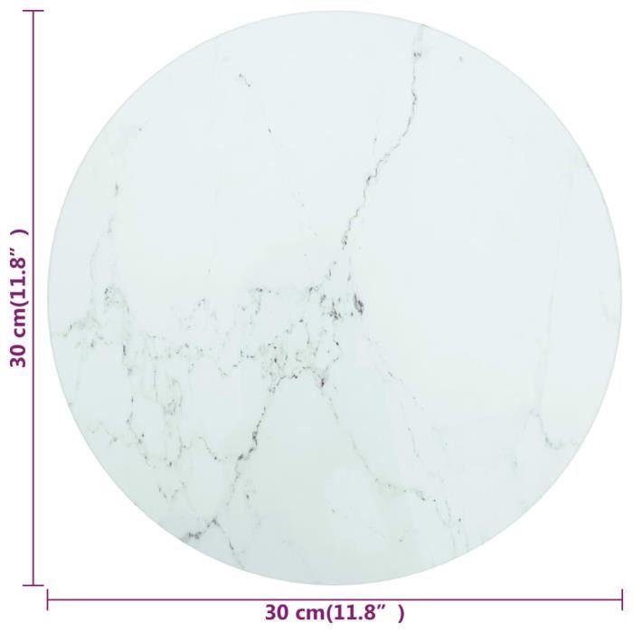 VidaXL Table Top White Ø30x0.8cm Tempered Glass with Marble Design