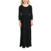 Girls Solid Color Round Neck Long Sleeved Dresses Large Hem Child Long Section Long Dress