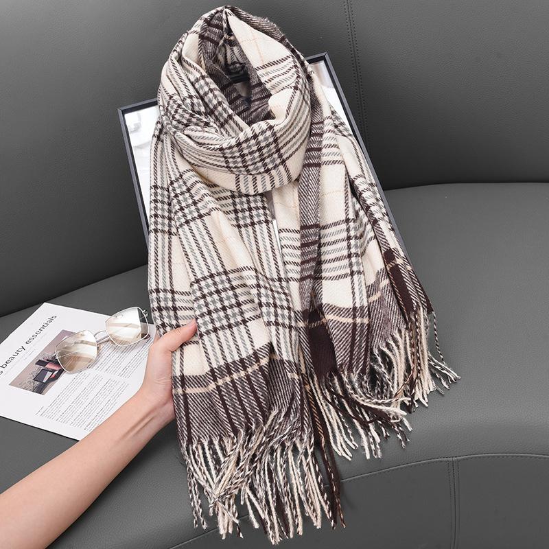 Cashmere Plaid Scarf Women'S Winter Warm Shawl Dual-Purpose Student Soft Retro Scarf