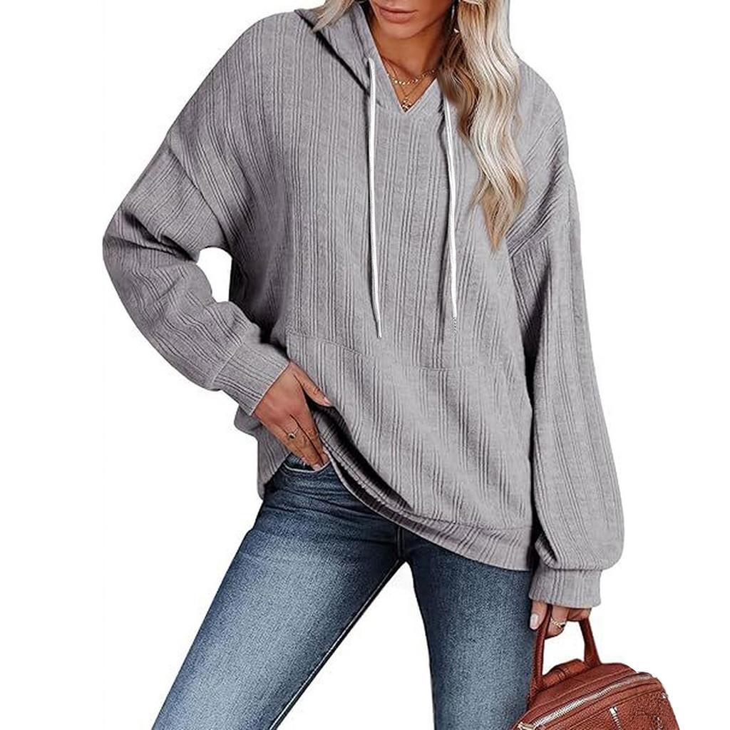 Fashionable Women's Casual Loose Color Long-sleeved Pocket Hooded Sweatshirt
