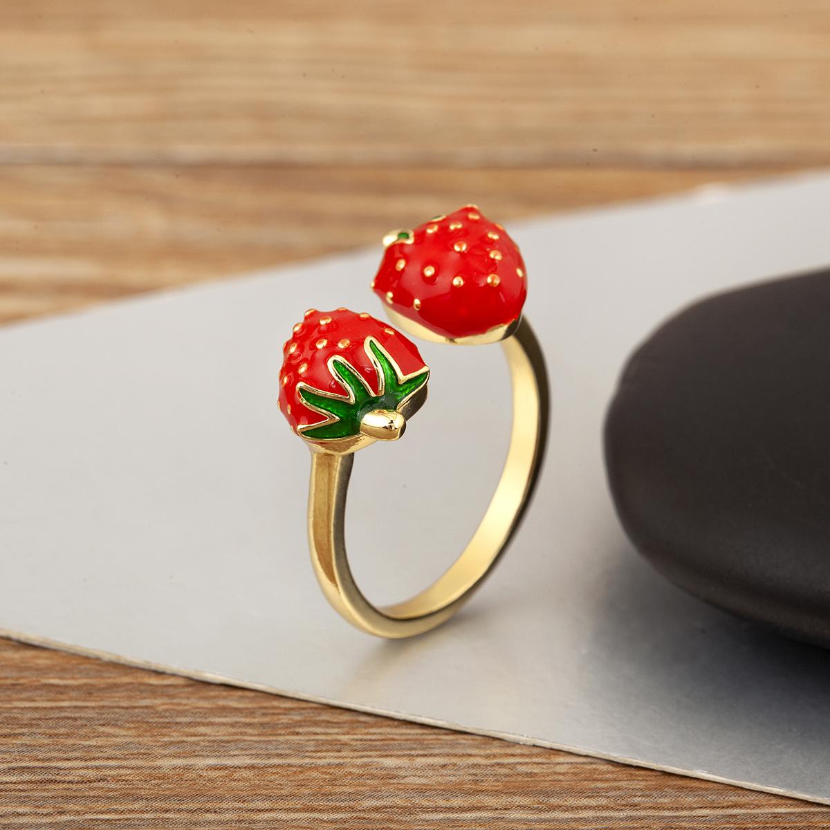 

Nidin New Arrival Sweet Cute Strawberry/Mushroom Design Open Rings Adjustable For Women Female Delicate Drip Oil Finger Jewelry resizable