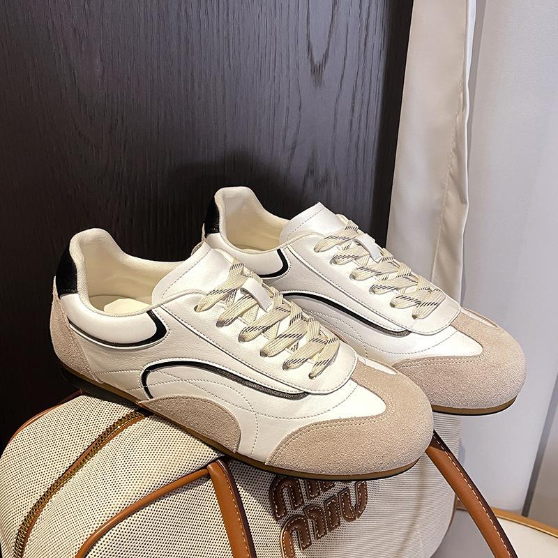 Cowhide Version~ Color Matching Versatile Leather Inner Height Increase German Training Shoes Women's Soft-soled Sports Forrest Gump Shoes Casual and 