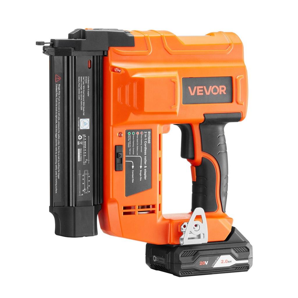 2-in-1 Cordless Brad Nailer, 18 Gauge, 20V Battery Powered Nail Gun and Staple Gun, with 500 pcs Nails, 500 pcs Staples, 2 x 2.0 Ah Li-ion Batteries,