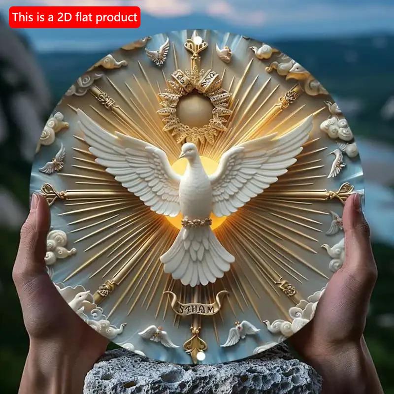 2D Flat 1pc 20*20m Christ The Spirit Dove Wall Art Wood Relief, Welcome Door Rustic Wooden Sign Peace Doves Front Door Sign Farmhouse Wall Sign