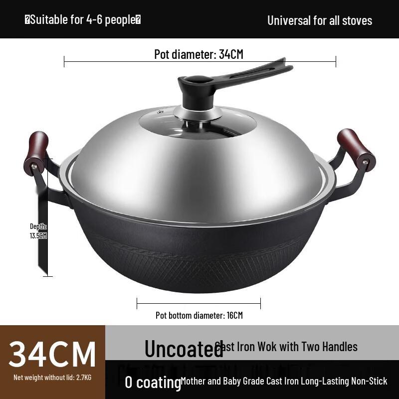 Zijin Heshi Cast Iron Wok with Double Handles