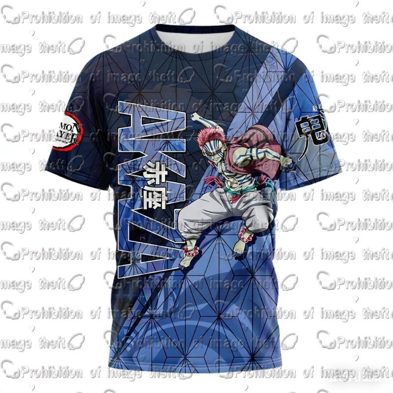 2026 Summer Cartoon T-shirt Daki Gyutaro Full Color Anime Print Unisex Loose Short Sleeve Tee Men Women Demon Slayer Cos Top