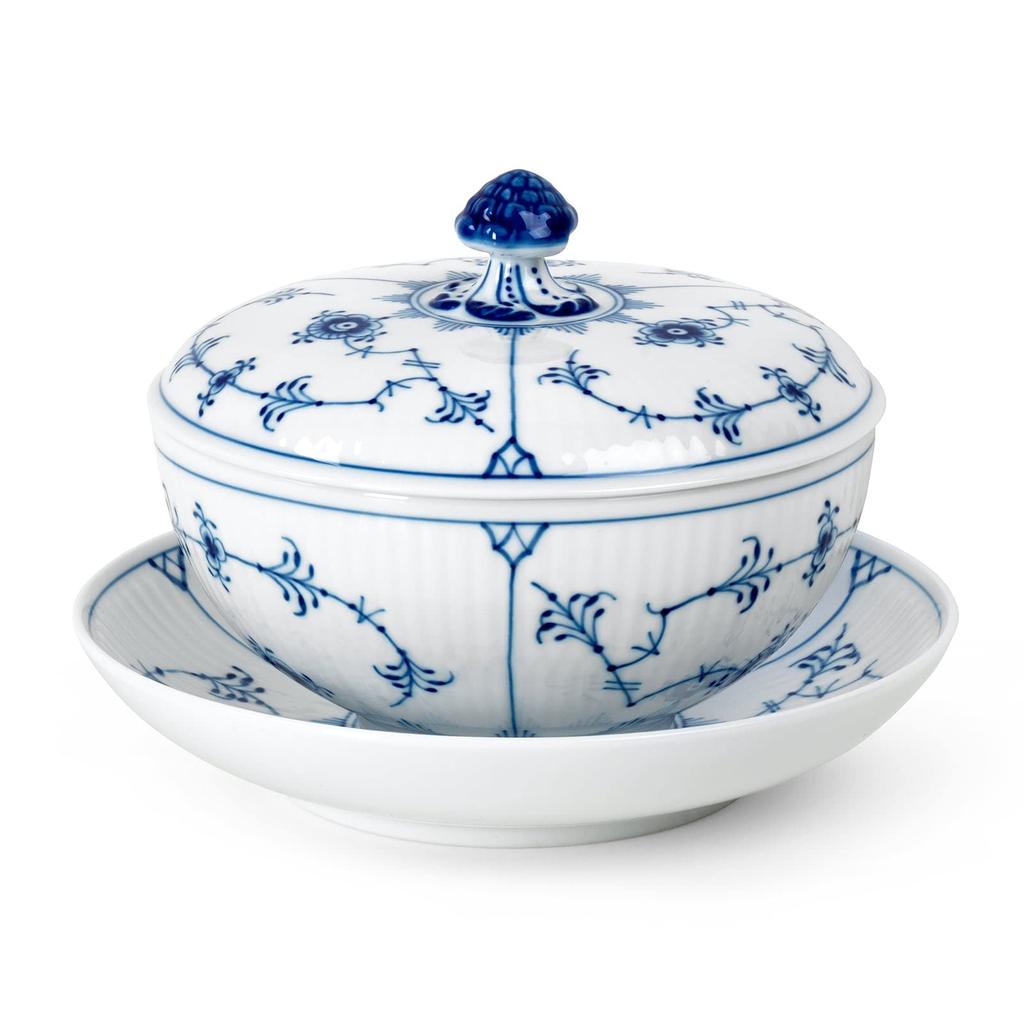 Imported Royal Copenhagen Blue Fluted Plain Bowl 380ml Saucer 1064774 [Regular Product] (with Lid) &