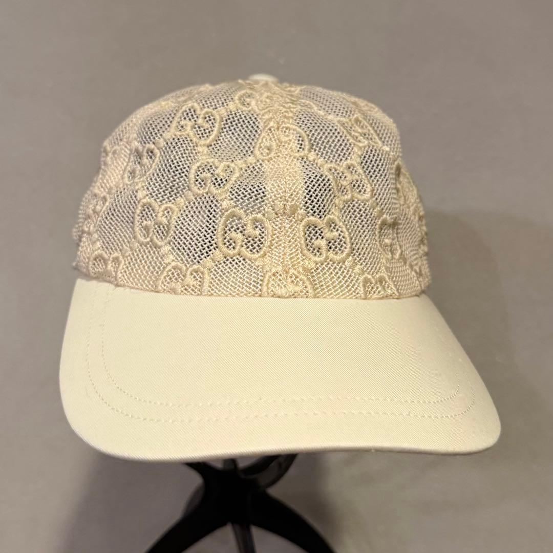 Used GUCCI GG pattern monogram beige mesh lace cap