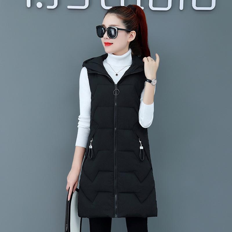 IELGY mid-length down cotton vest women's autumn and winter new style Korean hooded cotton vest warm vest waistcoat