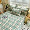 Green Check Raw Cotton Bed Sheets For Double Bed All Seasons Bed Cover Full Set Queen/King Size Flat Top Sheets No Pillowcase