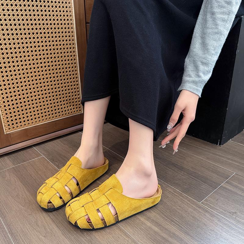 CRLAYDK Retro Women's Slip On Mules Closed Toe Slippers Ladies Backless Suede Leather Slides Walking Dressy Loafers Casual Shoes