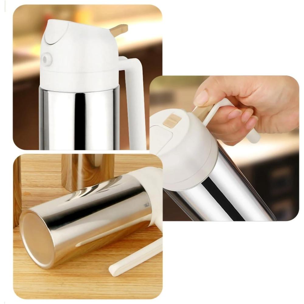 Two-in-one oil dispenser, stainless steel oil spray bottle, can be refilled with portable sprayer, suitable for baking, cooking,