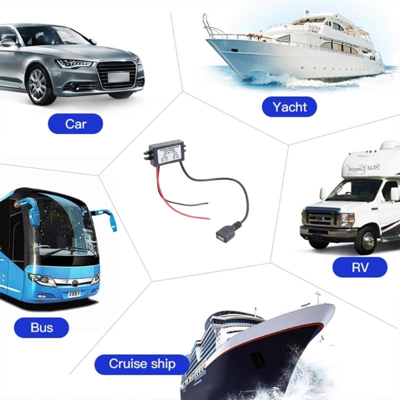 DC12V 24V Steps Down To 5V 3A USB Power Converter USB Car Charger Compatible for Electronics Charging Needs 13cm Input