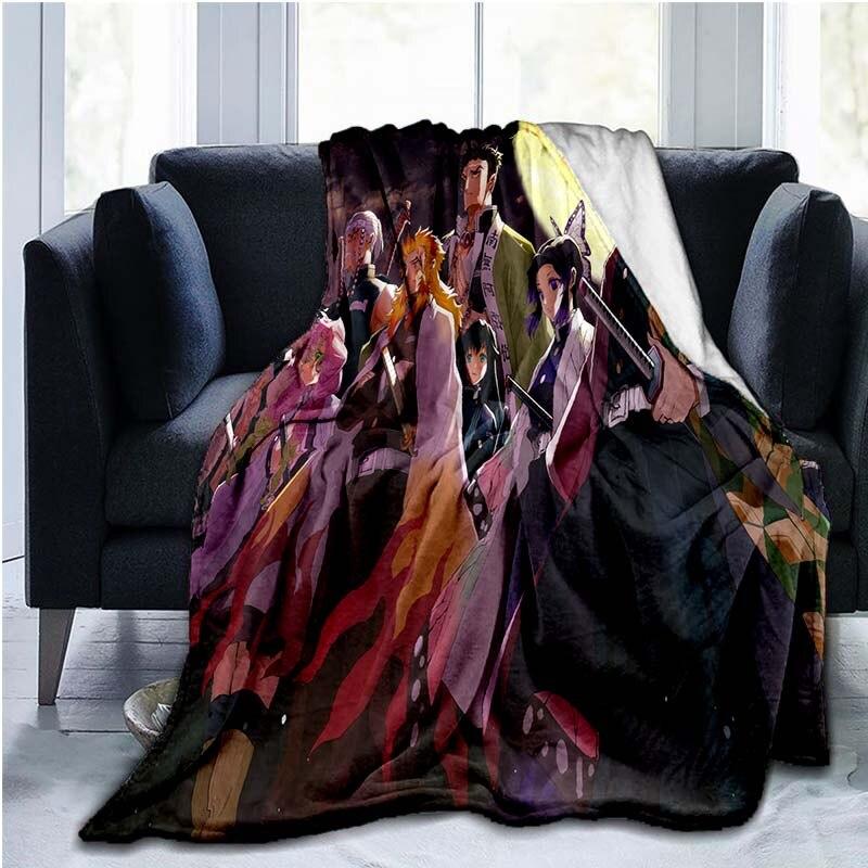 Devil's Blade Anime Home Textile Demon Slayer Kimetsu No Yaiba Kamado Tanjirou Nezuko Double Plush Lamb Down Blanket Bedding