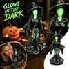 Halloween In the Dark Resin Witch Figurine with Pumpkin Skeleton for Indoor Table Decor