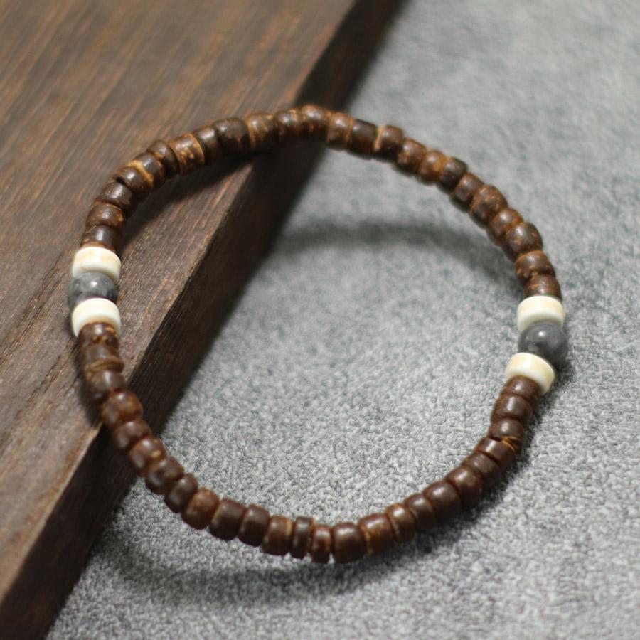 Natural Coconut Wood Bracelet Men Women Handmade Howlite Braslet Leisure Accessories Rosary Beads Braclet Tibetan Brazalete