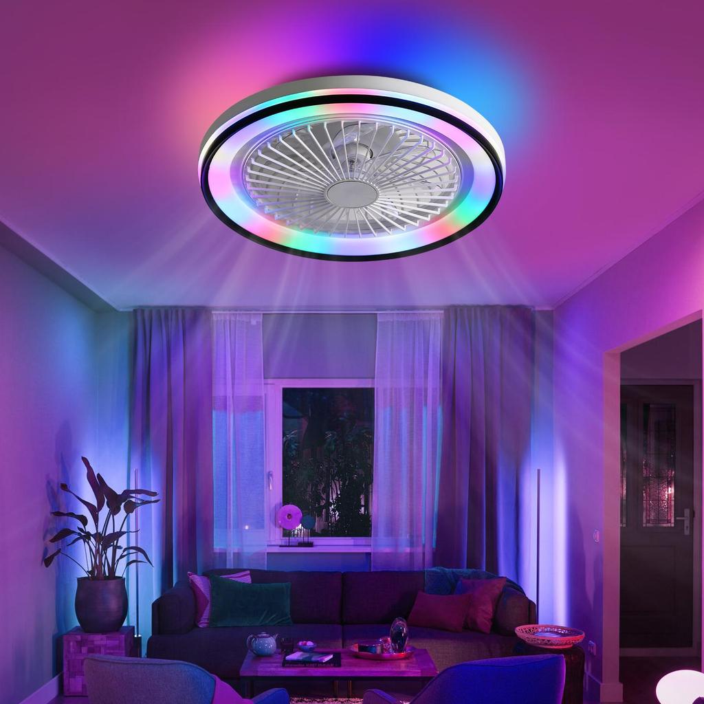 Sofucor 48.2cm Flat Ceiling Fan with 6-stage Remote Control, Super Quiet DC Motor, RGB & 3-color Light, Dimmable – Ideal for the Bedroom