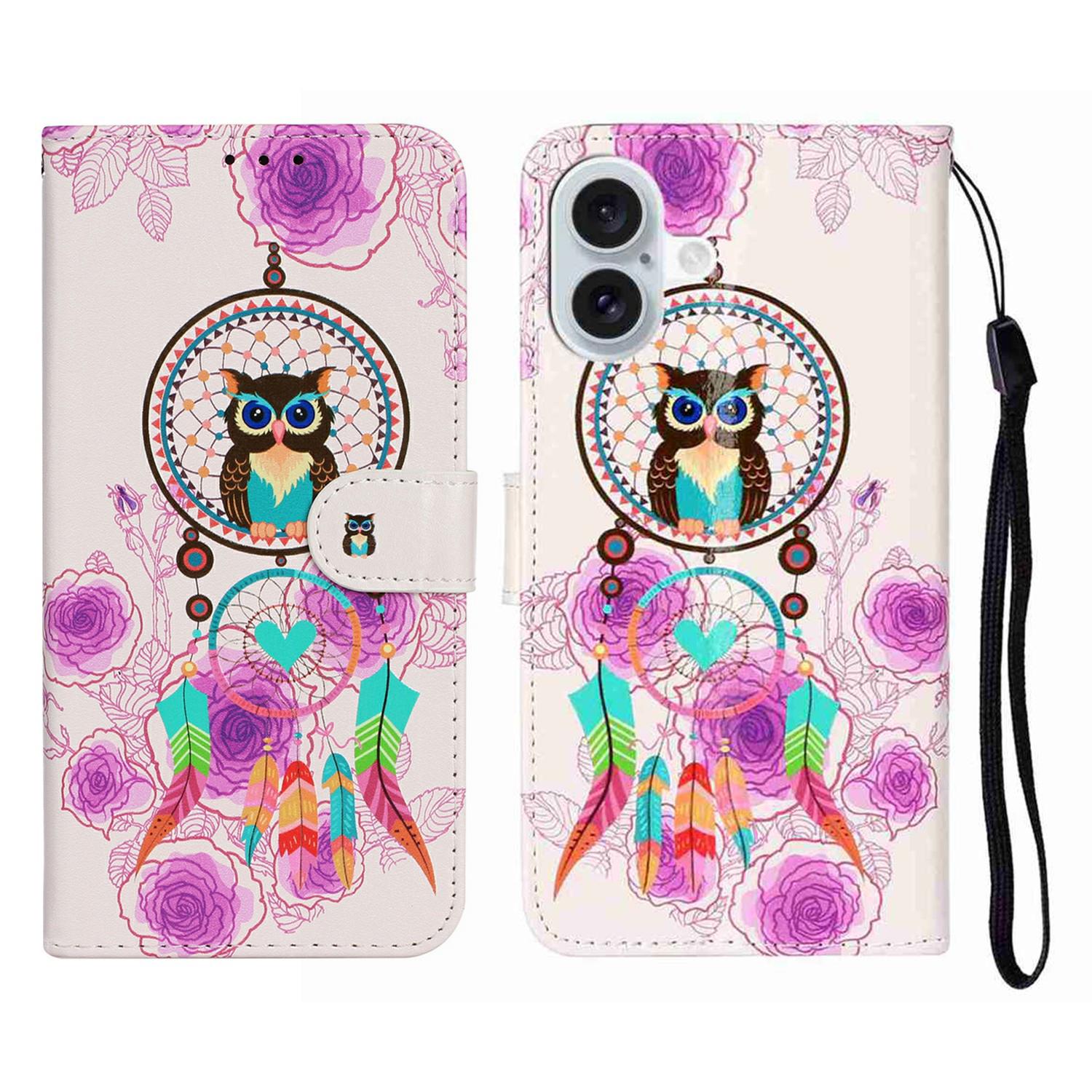 

Чехол для iPhone 17 из узорчатой кожи, кошелек, чехол для телефона с ремешком Wind Chime Owl