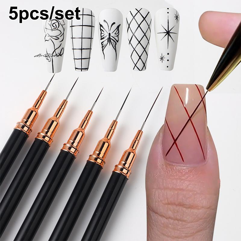 5Pcs/Set Professional Nail Art Liner Brushes Gel Striping Painting Design for Nails in Sizes 7/9/11/15/20mm