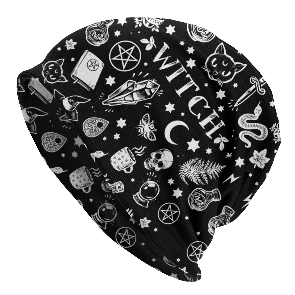 

Шапка-бини с изображением вороны и луны, вязаная шапка унисекс, женская мода, унисекс, Хэллоуин, жуткая ведьма, теплые зимние шапочки с черепами, шапки One Size