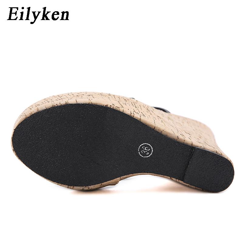 Fashion Eilyken Summer Designer High Heels Platform Wedges Women Slippers Pinch Toe Slide Shoes Female Sandals Large Size 35-42