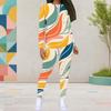 Women Plus Size Colorful Printed Round Neck Long Sleeve Top And Fitted Pants Two Piece Set