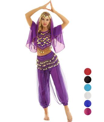 Bauchtanz-Kostüm für Damen, indisches Tanz-Crop-Top mit Haremshose, Hüfttuch, Kopftuch