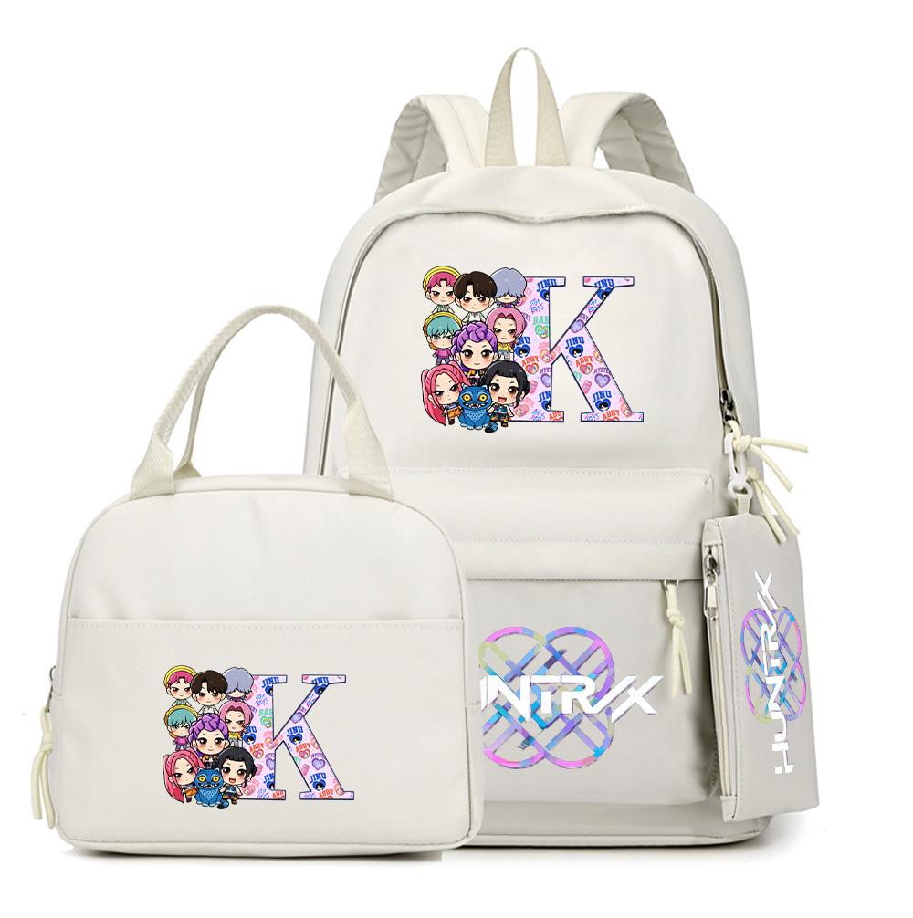 3Pcs/set 26 English Letter K-Pop Printed Backpack with Handbag Pencil Case for Teenager Student Boy Girl Schoolbag Large Capacity Travel Bag Rucksak