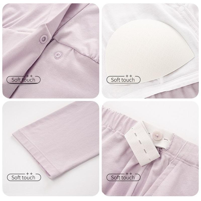 Cotton Long Sleeve Maternity Pajamas Dressing Gown Solid Color Nightgown Bra Breastfeeding Maternity Nightwear Nursing Clothes
