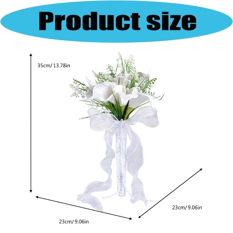 Artificial Silk Flower Bride Handheld Bouquet Wedding Flower Arrangement with Ribbon Design for Ceremony Engagement