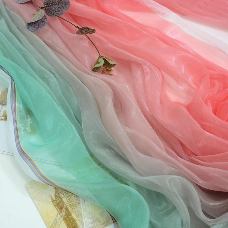 3/5/10m Multicolor Gradient Silk-Crepe Chiffon Fabric for Handmade DIY Sewing Hanfu Apparel Making Wedding Decoration