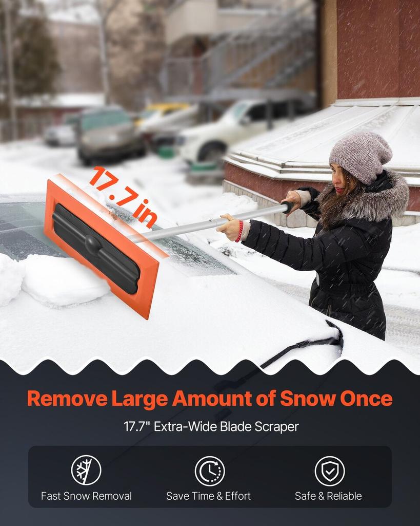 Snow Roof Rake, 1.2m Long Reach Car Roof Snow Scraper, 45cm Foam Blade for No Scratches, Non-Slip Handle, Lightweight Snows Removal Tool for Vehicle