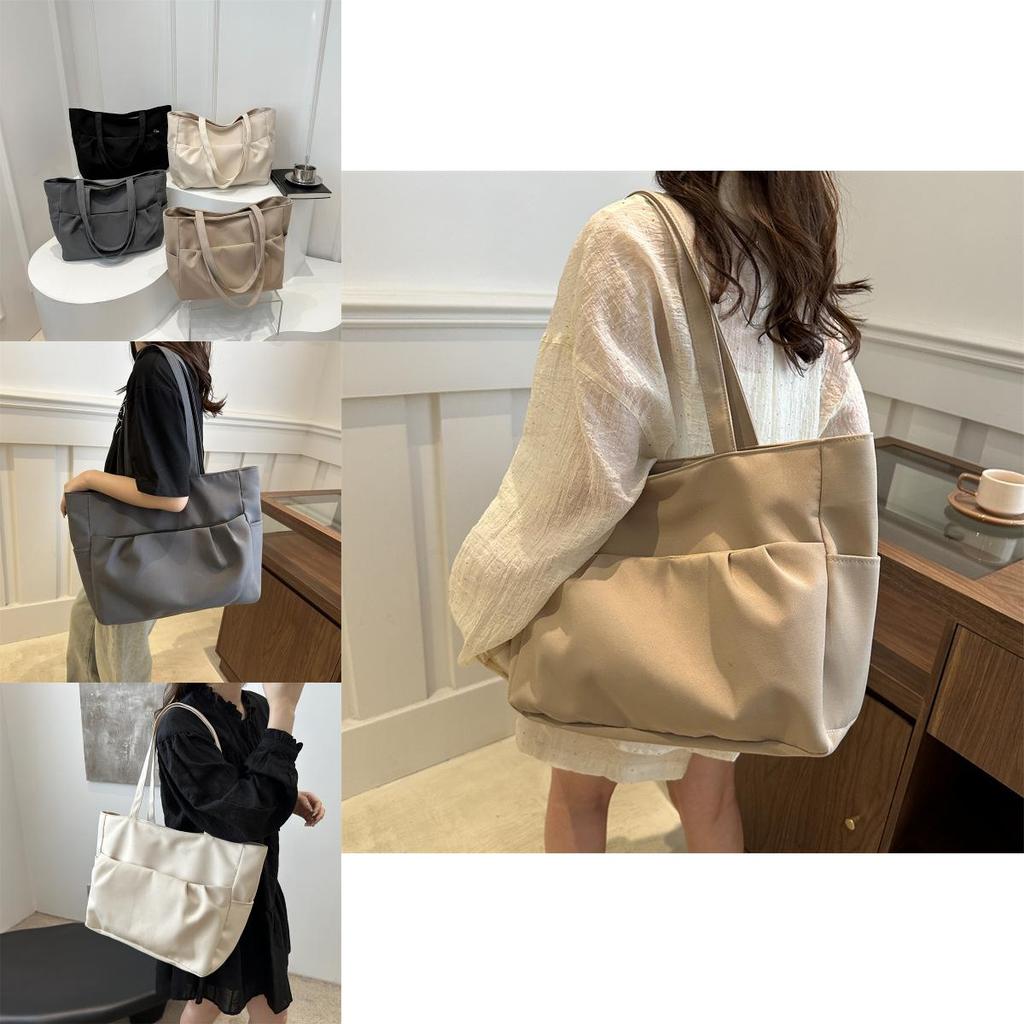 2024 Fashionable Large Capacity Canvas Tote Bag Stylish Commuter Shoulder Bag In White Gray Black Khaki Colors