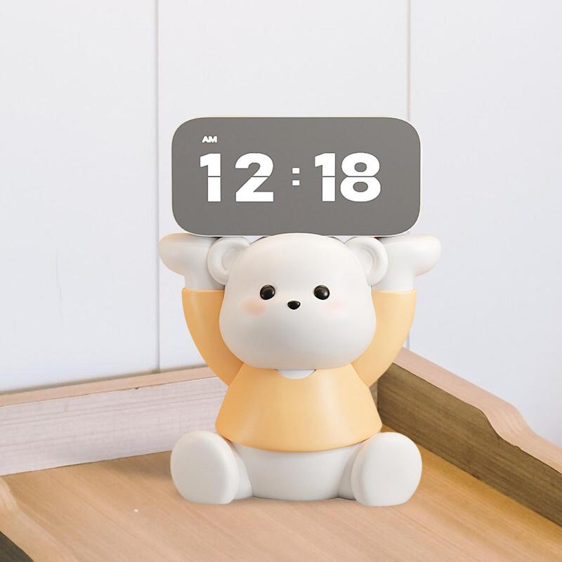 Cute Bear LED Digital Clock Resin Figurine for Kids Bedroom, Living Room, Dining Room, Office Desktop Decor