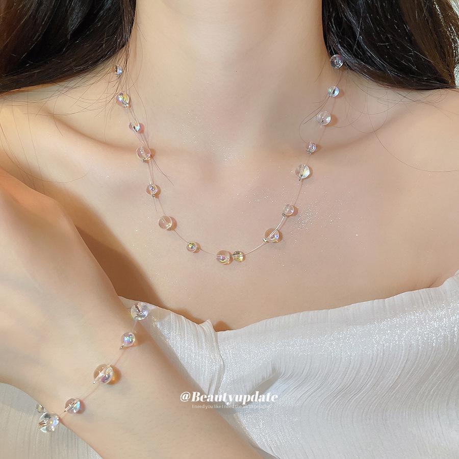 Elegant Geometric Glass Beaded Necklace – Versatile Clavicle Chain for Women