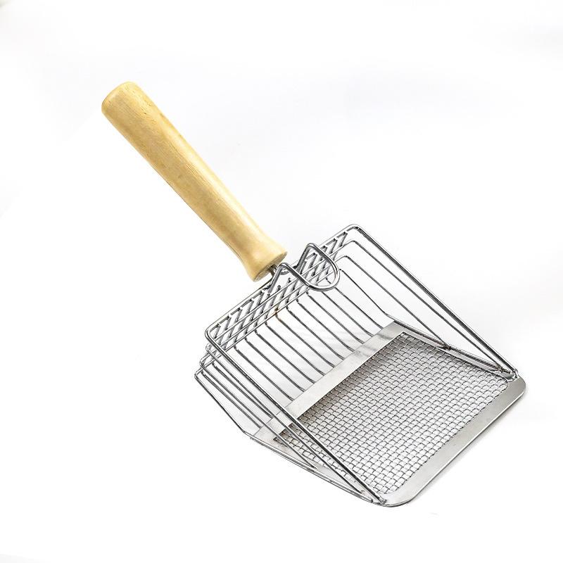 Cat litter shovel Fine hole cat shit shovel Large suitable for all kinds of cat litter Wooden handle Metal stainless steel cat litter shovel