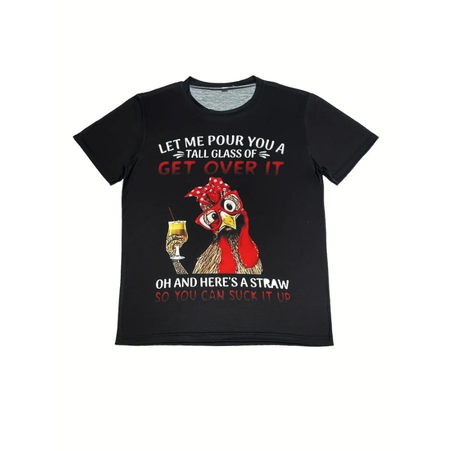 Cartoon Chicken Print T-Shirt, Casual Short Sleeve Top For Spring & Summer, Women's Clothing