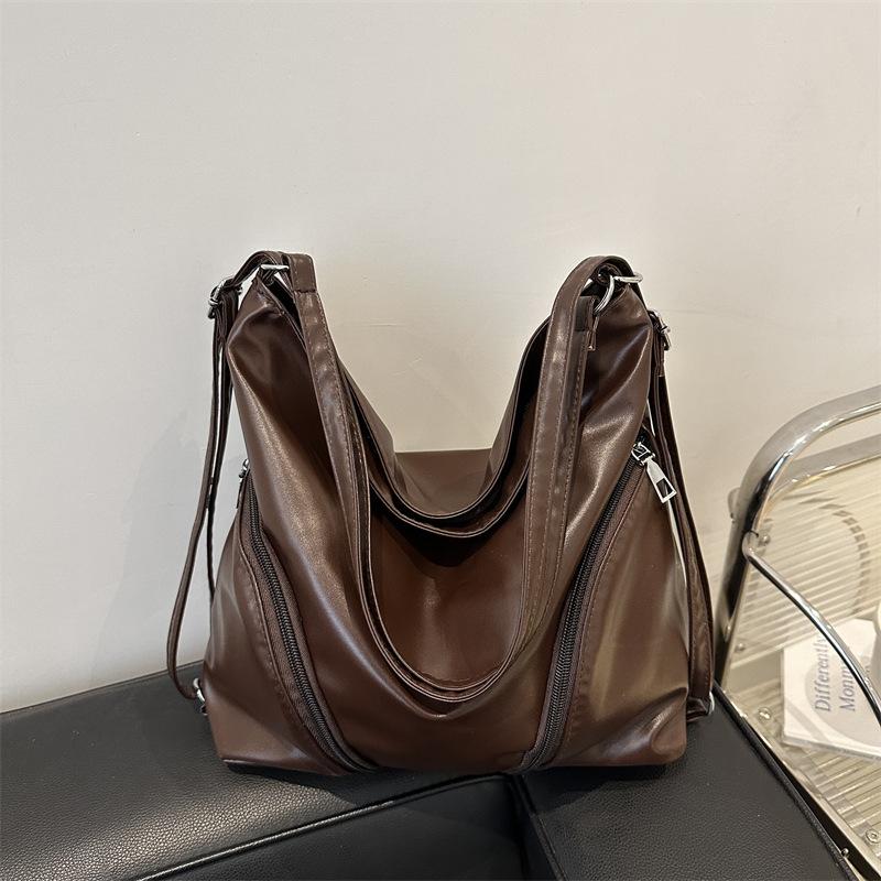 Soft Leather Women's Bag 2025 New Backpack Large Capacity Commuter Fashion Messenger Bag Simple Casual Trendy Tote Bag