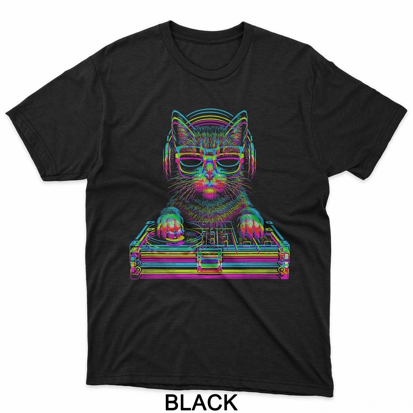 Vaporwave Cat DJ Techno Rave EDM Music Concert Party T-Shirt 2XL