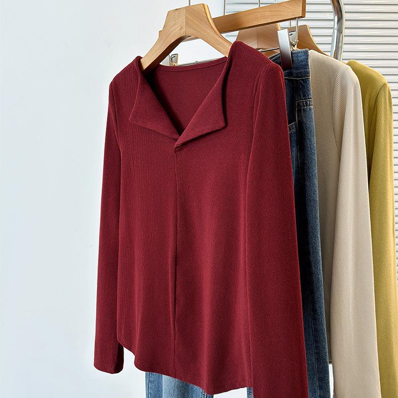 V-neck Base Blouse for Women Can Wear Latest Early Spring Long-sleeved T-shirt with Slim Fit and Slim Top for Flesh Covering